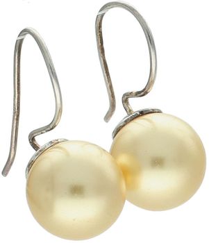 Kolczyki damskie srebrne 925 Swarovski KW 5818GO, zdobione złotą perłą. Długość 2,5 cm, szerokość 1,3 cm, zapięcie bigiel otwarty, waga 5,73 g. Eleganckie i trwałe.1.jpg